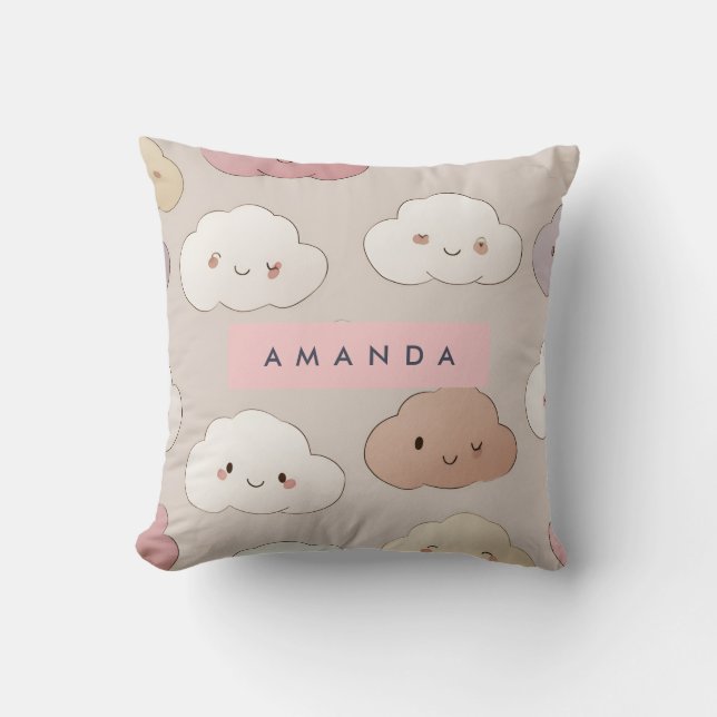 Almofada Nuvens de Sorriso de Kawaii Cute Personalizadas (Frente)