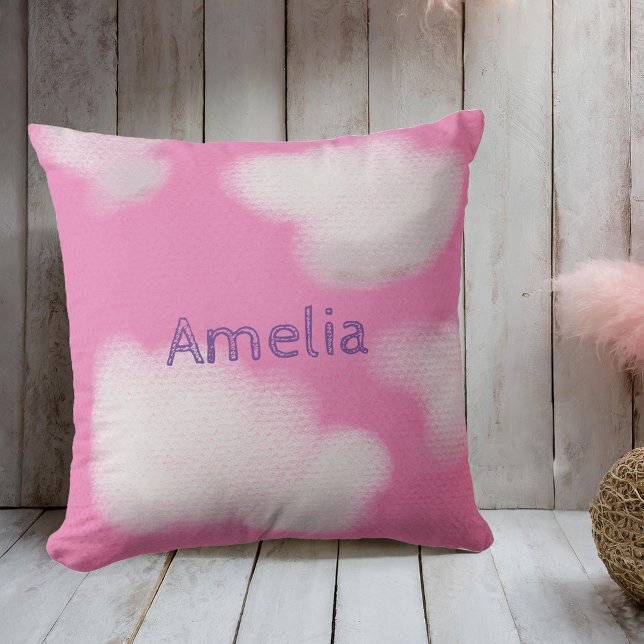 Almofada Nuvens fofas rosa e branco personalizadas (Pink bedroom accessories to help you float away.)