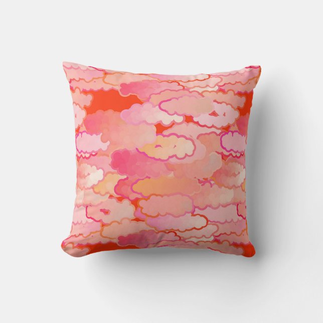 Almofada Nuvens Japonesas, Sunset, Coral, Fuchsia, Rosa (Frente)