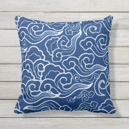 Almofada Nuvens Japonesas Vintage, Azul Cobalto e Branco