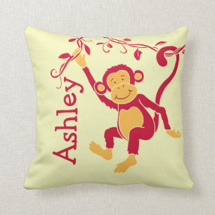 Almofada O amarelo vermelho do macaco personalizou o