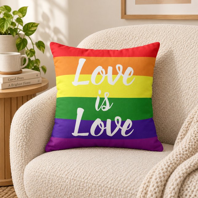 Almofada O Amor é Amor Script Faixa de Arco-íris Orgulho (Criador carregado)