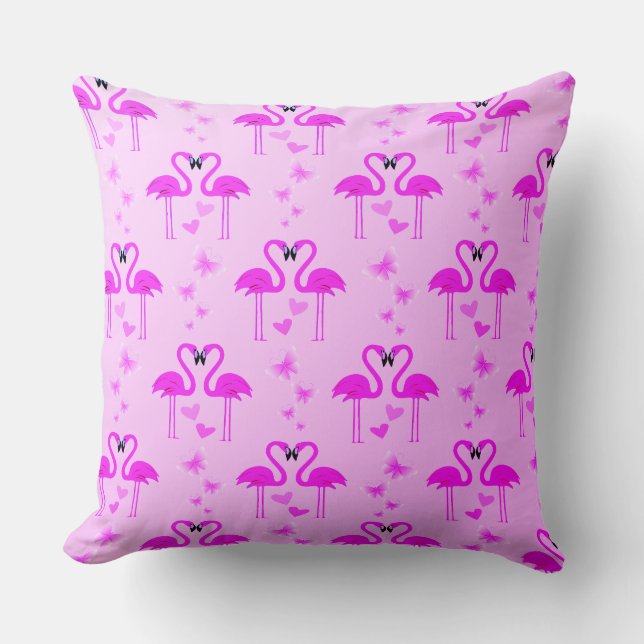 Almofada O Amor Flamingos Rosa com Corações (Frente)