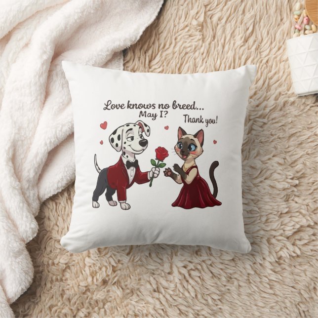 Almofada O Amor Não Conhece Raça Dálmata e Gato Siames (Cobertor)