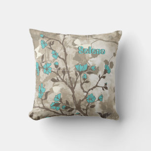 Almofada O aqua do vintage floresce o costume floral do