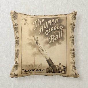 Almofada O ato de circo humano do vintage da bola de canhã