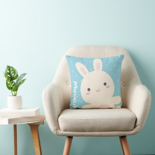 Almofada O azul Pastel do coelho branco bonito de Kawaii