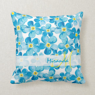 Almofada O azul vibrante da aguarela esquece-me não nome