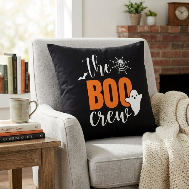 Almofada O Boo Crew Laranja e Preto Halloween (The Boo Crew Orange and Black Halloween Throw Pillow)