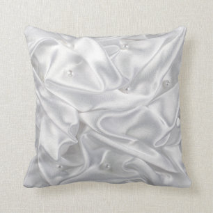 Almofada O branco de prata do tecido do cetim peroliza o