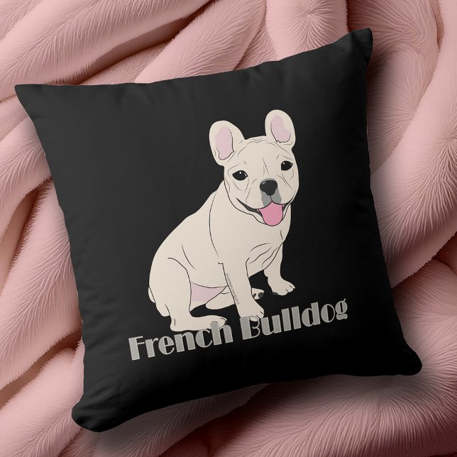 Almofada O Buldogue Francês Passa Negro (French Bulldog Lovers Black Throw Pillow with design both front & back. Great addition to your decor)