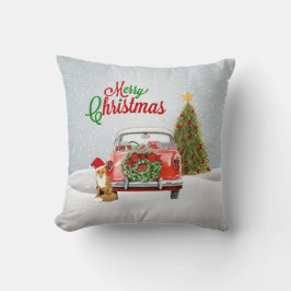 Almofada O carro vintage estacionou pela árvore de Natal e