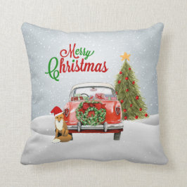 Almofada O carro vintage estacionou pela árvore de Natal e