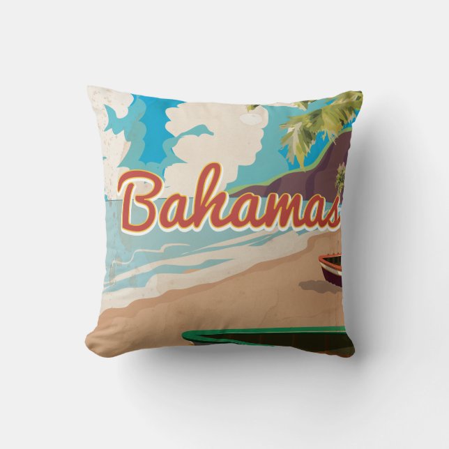 Almofada O Cartaz de Viagem Antigo das Bahamas. (Frente)