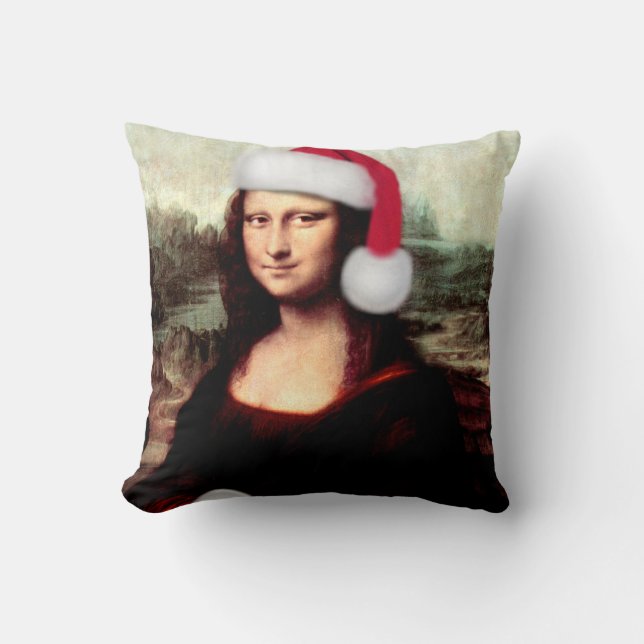 Almofada O Chapéu Natal de Mona Lisa (Frente)