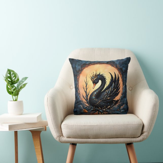 Almofada O Cisne Obsidiano da Graça ao Luar. No crepúsc (Cadeira)
