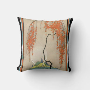 Almofada O coral oriental do art deco floresce travesseiro