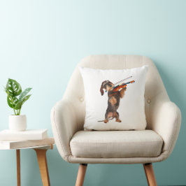 Almofada O Dachshund De Cabelo Wirecional Tocando Um Violin