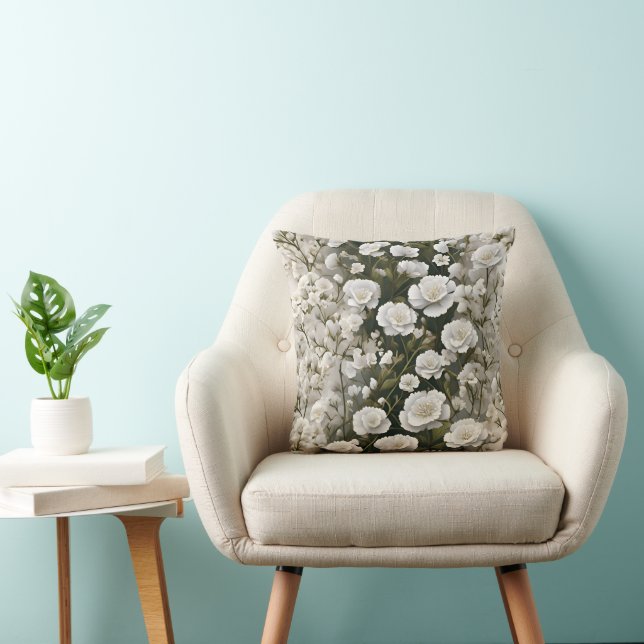 Almofada O Design de Padrão Floral Macio Branco (Cadeira)