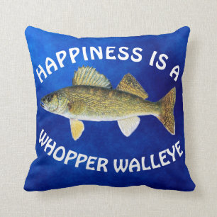 Almofada O divertimento "felicidade é" Walleye Pike no azu