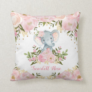 Almofada O elefante feminino cora decoração floral