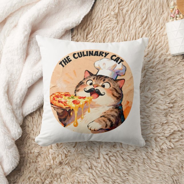 Almofada O Gato Culinário com Gato Chef de Pizza Segurando  (Cobertor)