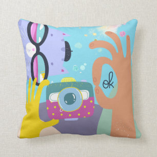 Almofada O Gato de Cartoon Funky Lilac Shades Camera Azul