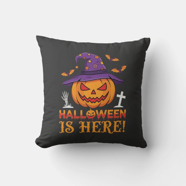 Almofada O Halloween Chegou Bruxa Abóbora Vector (Frente)