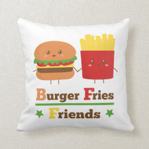 Almofada O hamburguer dos desenhos animados de Kawaii frita