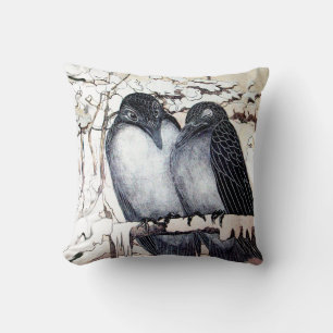 Almofada O INVERNO ADORA AVES EM NEVE, preto e branco
