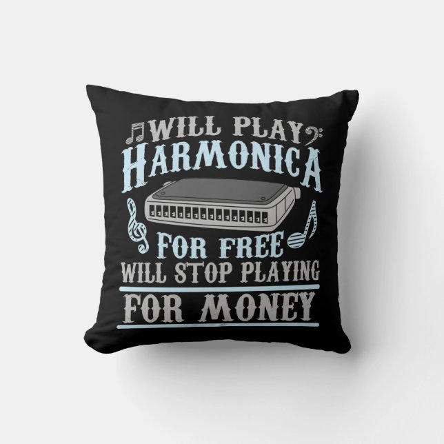 Almofada O Jogador da Harmonica Blues Music Lover (Frente)