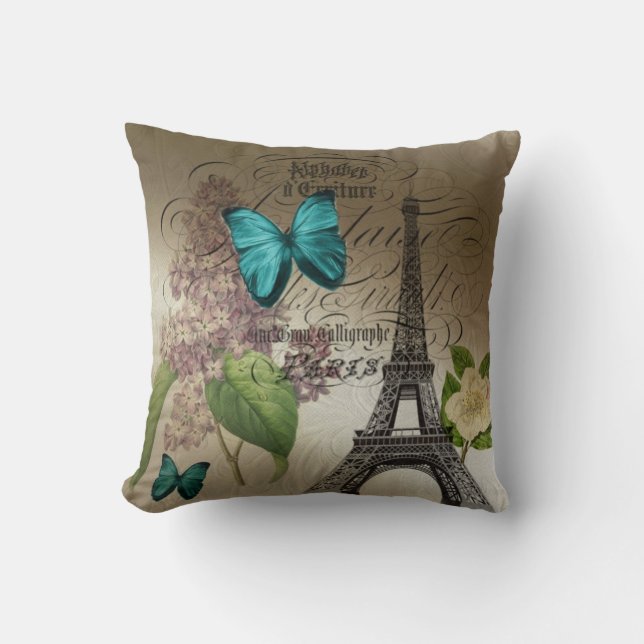 Almofada o lilac scripts a torre Eiffel moderna de Paris do (Frente)