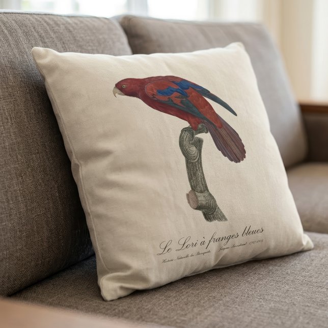 Almofada O Lori-de-fronte-azul  (Long-Tailed Red Lory, Trichoglossus borneus. Throw Pillow)