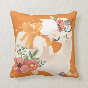 Almofada O Mama Lama com lama do bebê & as flores descansa