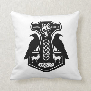 Almofada O martelo do Thor pagão com travesseiro dos corvo