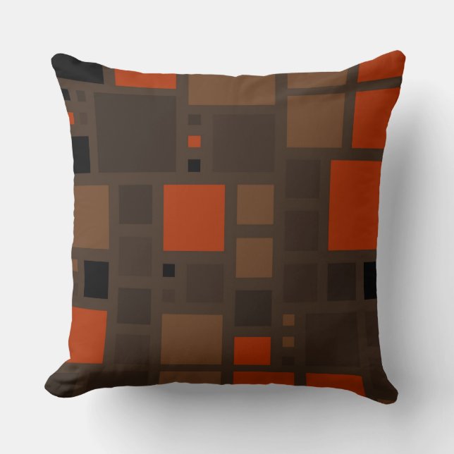Almofada O mosaico retro esquadra a laranja de | Brown (Frente)