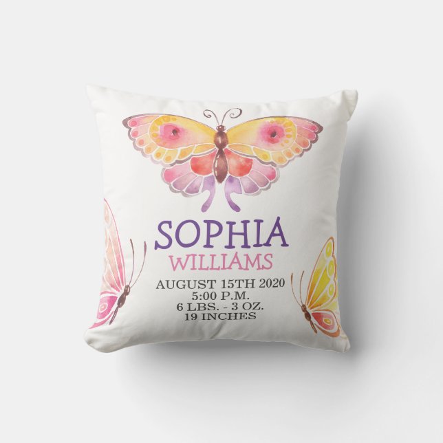 Almofada O Nascimento da Garota é Dourado, borboleta linda (Frente)