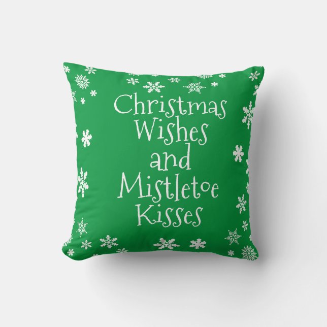 Almofada O Natal Deseja Mistletoe Kisses Verde Branco (Frente)