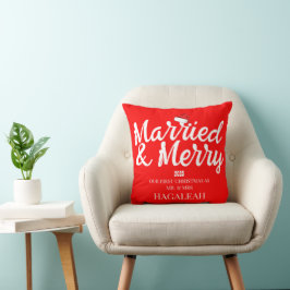 Almofada O nosso primeiro Natal, Sr. e Sra. Newlywn Feliz