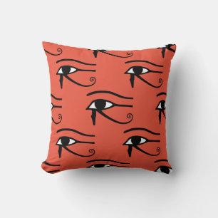 Almofada O Olho do Padrão do Hóspede Laranja Fundo Vermelho