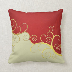 Almofada O ouro elegante roda no vermelho e no creme