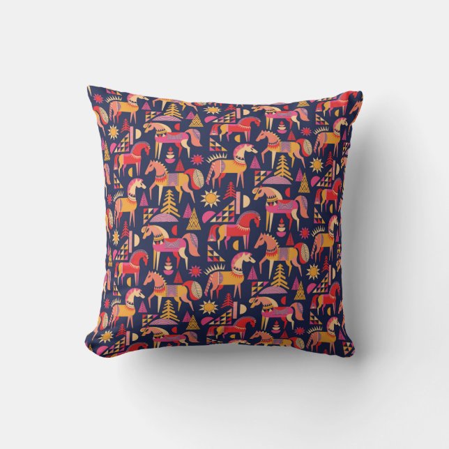 Almofada O padrão dos cavalos escandinavos é design. Decora (Frente)