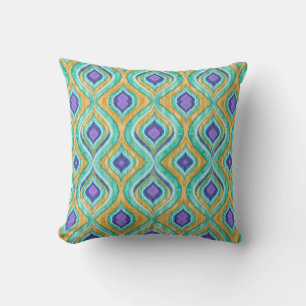 Almofada O pavão moderno do vintage de IKAT empluma-se o