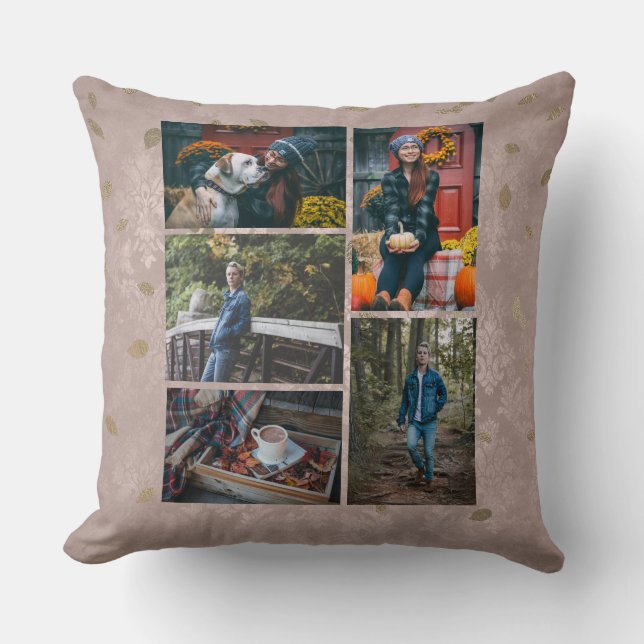 Almofada O Rosa Dourado de queda bonito deixa cinco imagens (Frente)