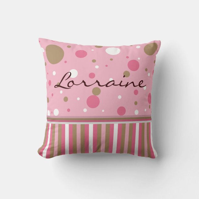 Almofada O rosa e o travesseiro de Brown personalizam (Frente)
