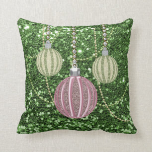 Almofada O rosa verde do brilho do falso &Green ornamento