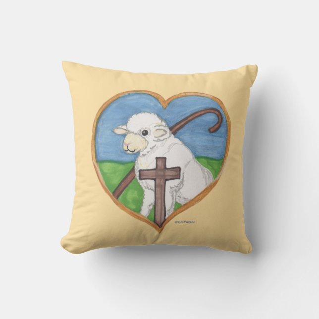 Almofada O Senhor é o meu travesseiro Shepherd Lamb & Heart (Frente)