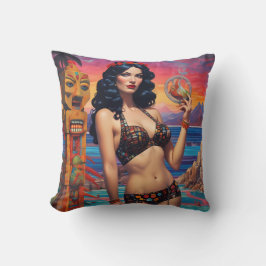 Almofada O Sonho de praia do Tiki - Ken Gage Art