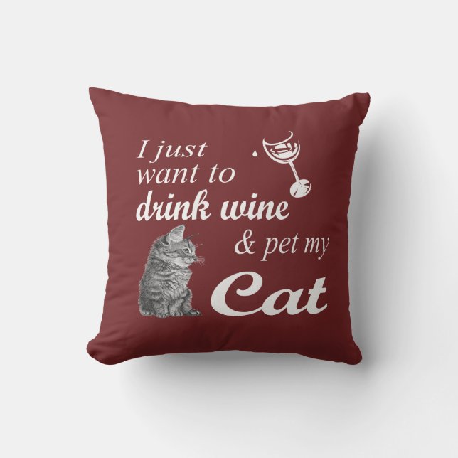 Almofada O vinho da bebida & Pet meu gato (Frente)