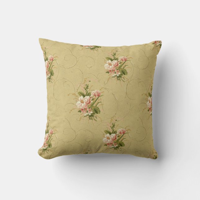 Almofada O vintage Dourado floral aumentou (Frente)
